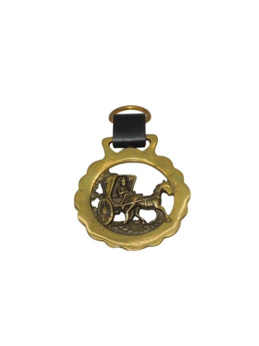 Horse Carriage Scene Brass Equestrian Horse Medallion England Vintage